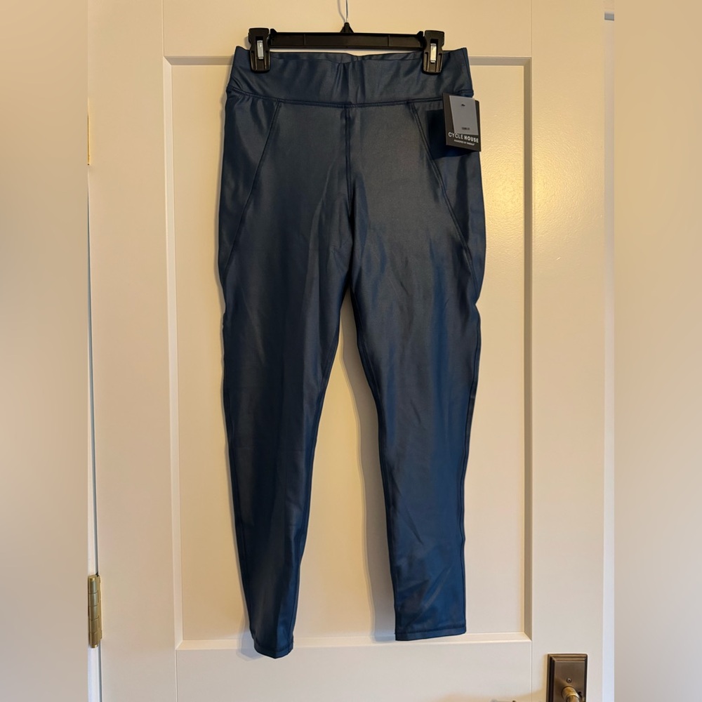 NWT Cycle House by Marika, Shiny BLUE Leggings, Sz. L